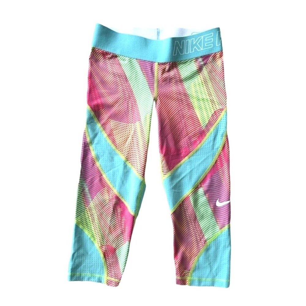 Nike Pro Colorful Athletic Cropped Tights With Mesh Girls Size M 10/12